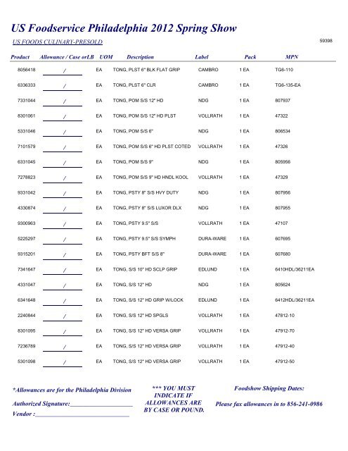 US Foodservice Philadelphia 2012 Spring Show - Foodshows