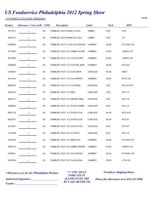 US Foodservice Philadelphia 2012 Spring Show - Foodshows