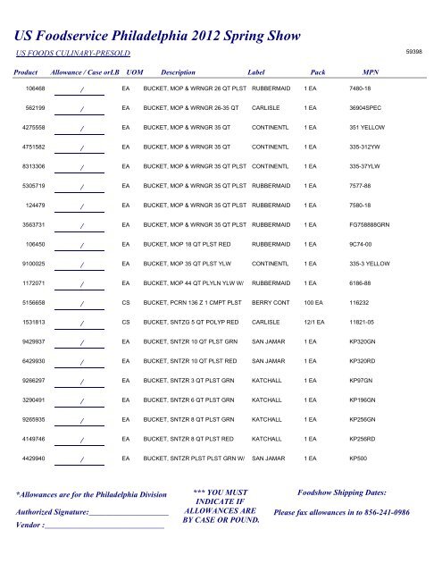 US Foodservice Philadelphia 2012 Spring Show - Foodshows