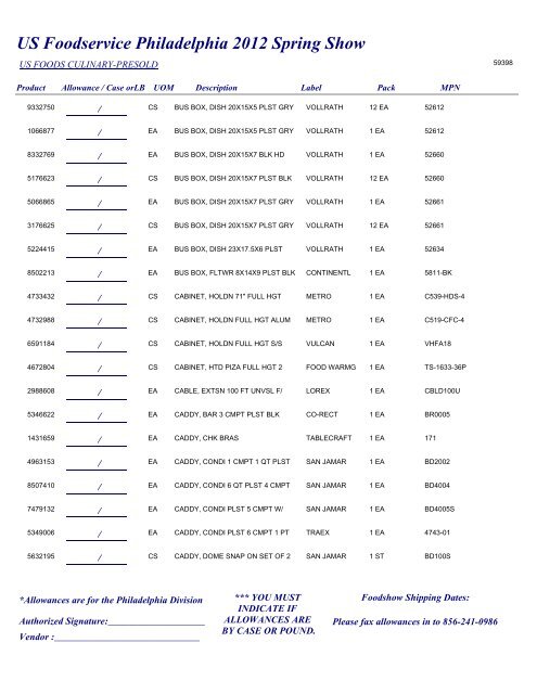 US Foodservice Philadelphia 2012 Spring Show - Foodshows