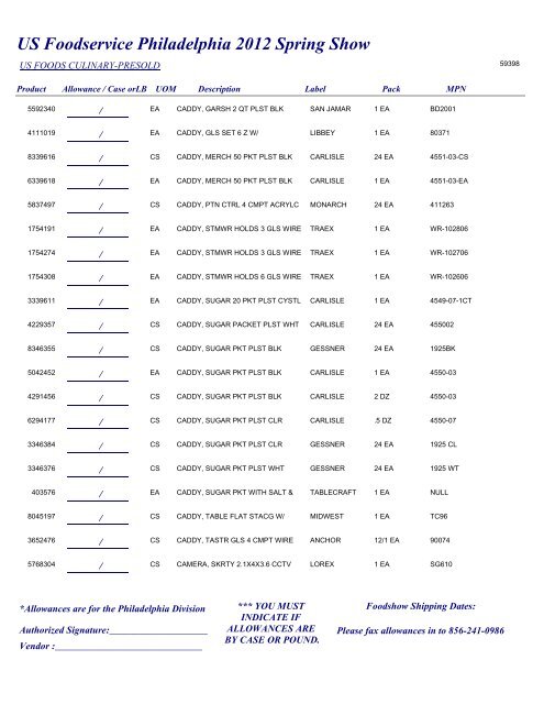 US Foodservice Philadelphia 2012 Spring Show - Foodshows
