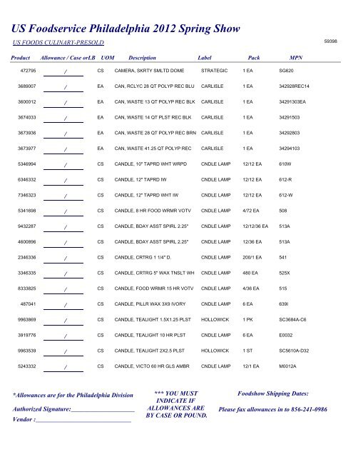 US Foodservice Philadelphia 2012 Spring Show - Foodshows