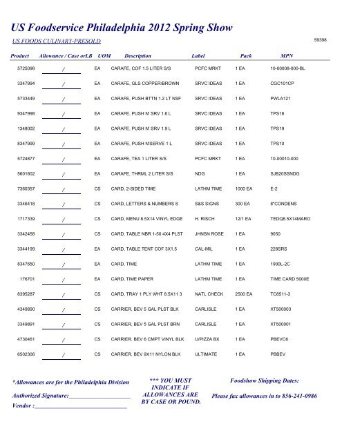 US Foodservice Philadelphia 2012 Spring Show - Foodshows