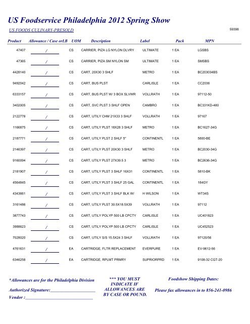 US Foodservice Philadelphia 2012 Spring Show - Foodshows