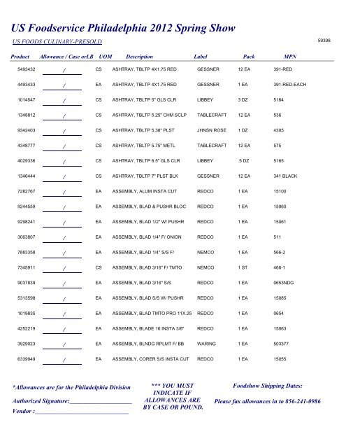 US Foodservice Philadelphia 2012 Spring Show - Foodshows