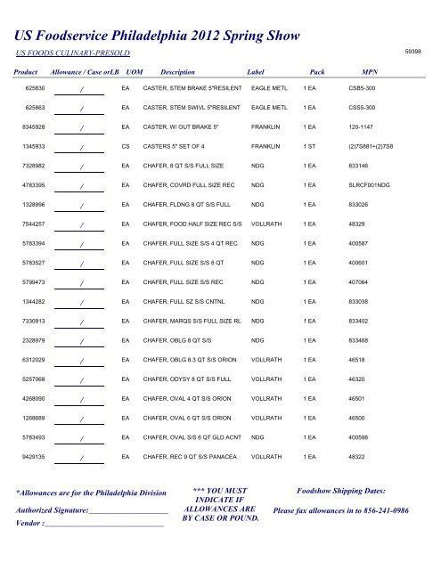 US Foodservice Philadelphia 2012 Spring Show - Foodshows