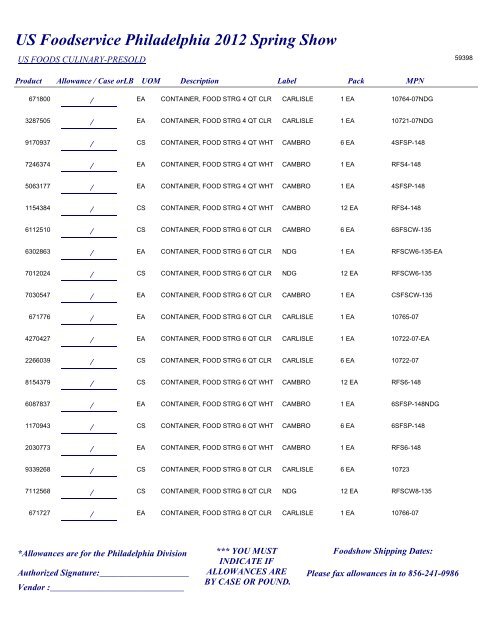 US Foodservice Philadelphia 2012 Spring Show - Foodshows