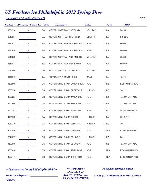 US Foodservice Philadelphia 2012 Spring Show - Foodshows