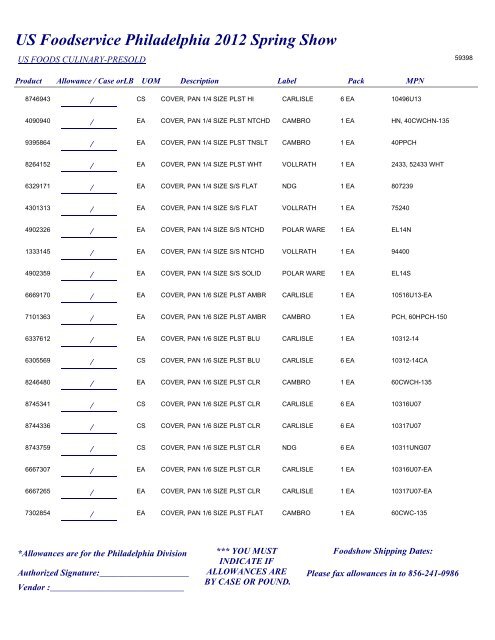 US Foodservice Philadelphia 2012 Spring Show - Foodshows