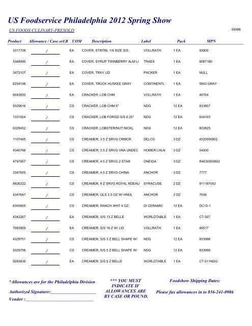 US Foodservice Philadelphia 2012 Spring Show - Foodshows