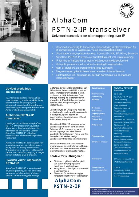AlphaCom PSTN-2-IP transceiver - Solar Danmark A/S
