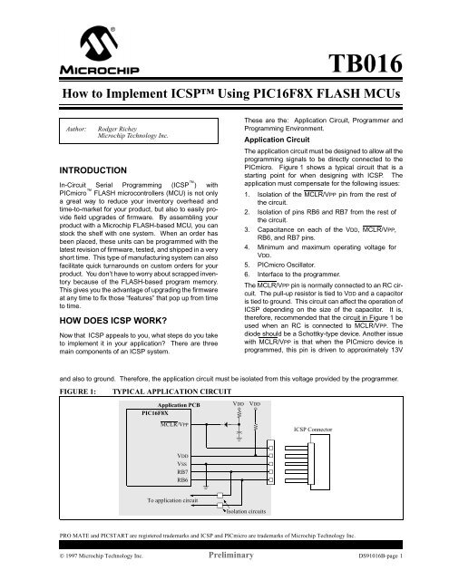How to Implement ICSP Useing PIC16F8X FLASH MCUs - Docweb