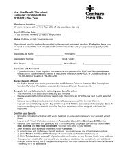 New Hire Benefit Worksheet - Centura Health