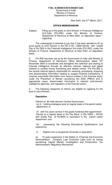 F.No. A-50050/5/2010-SO(ES Cell) - Income Tax Department