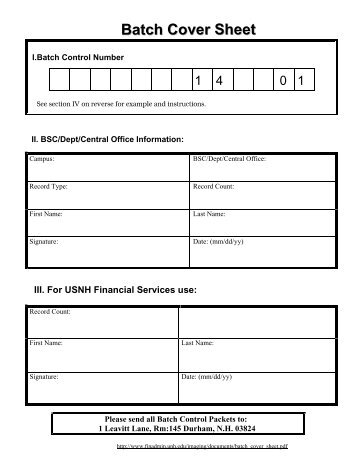 Batch Cover Sheet - USNH Financial Services