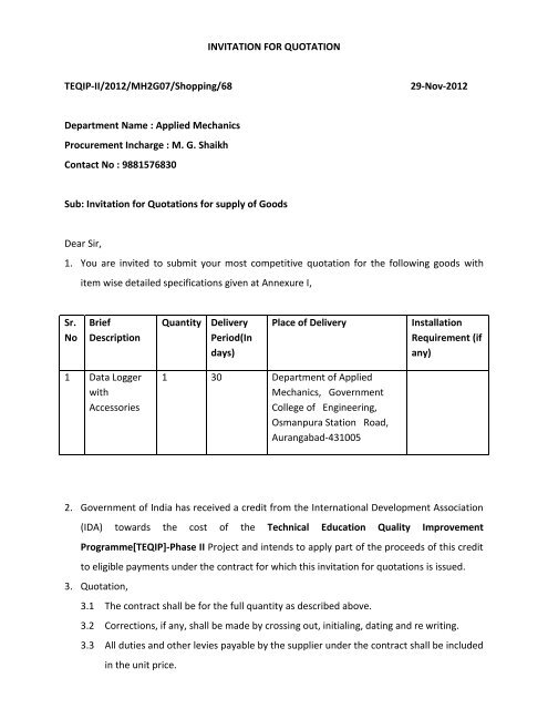 Invitation for Quotations for supply of Goods - Government College ...