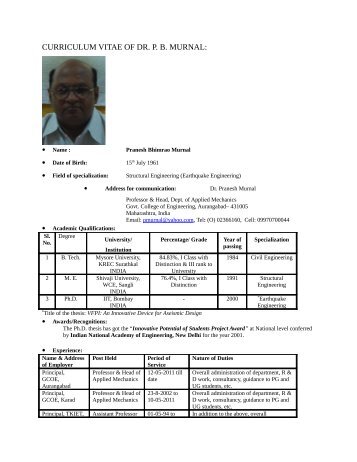 Bio-Data - Government College Of Engineering Aurangabad