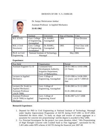 Bio-Data - Government College Of Engineering Aurangabad