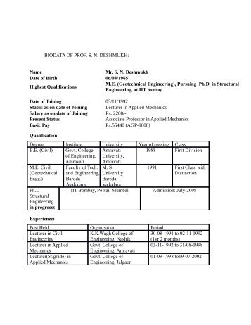 Bio-Data - Government College Of Engineering Aurangabad