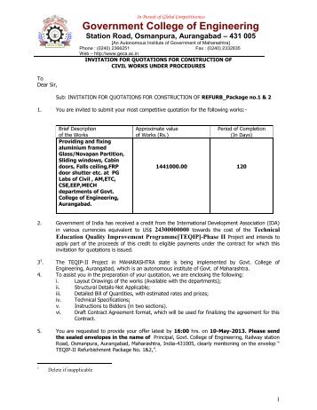 Procurement of Refurbishment Added Package 1 & 2 under TEQIP-II