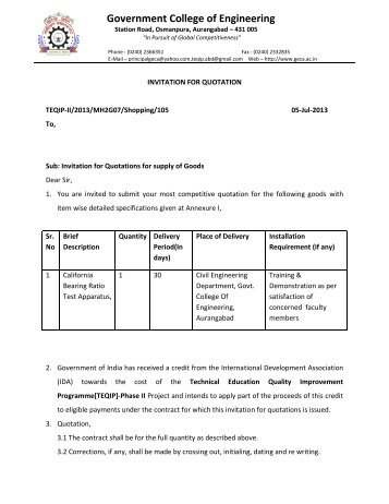 Invitation for Quotations for supply of Goods Civil 2 - Government ...