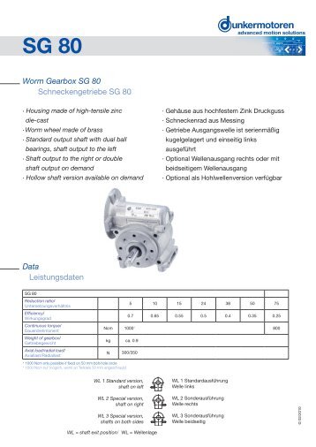 Worm Gearbox SG 80 Schneckengetriebe SG 80 ... - Dunkermotoren