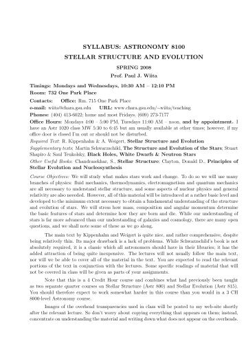syllabus: astronomy 8100 stellar structure and ... - GSU Astronomy