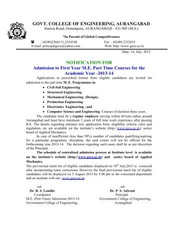 ME-PT Notification For Admissions 2013-14 - Government College ...