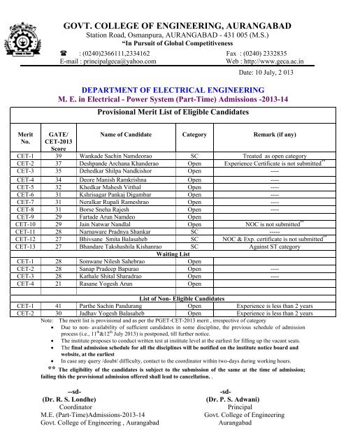 GOVT. COLLEGE OF ENGINEERING, AURANGABAD - Government ...