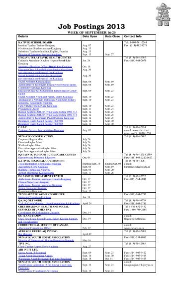 Jobs with other employers [PDF] - Kativik Regional Government