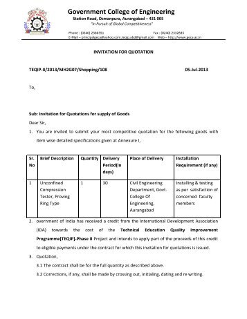 Invitation for Quotations for supply of Goods Civil 4 - Government ...