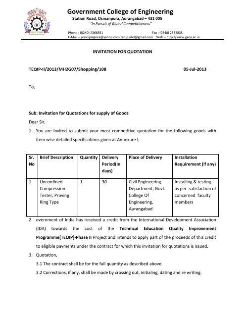Invitation for Quotations for supply of Goods Civil 4 - Government ...
