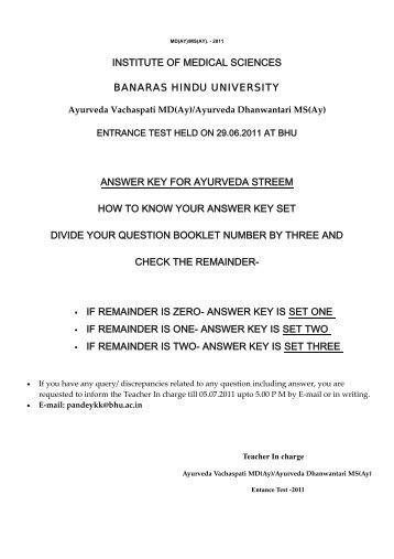 Answer Key (Set-1) - BHU