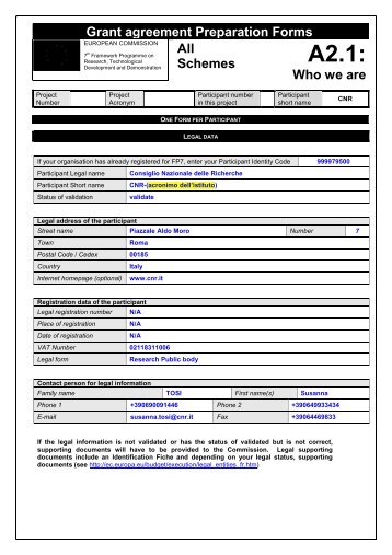 Grant agreement Preparation Forms