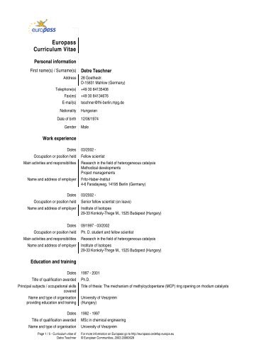 Europass Curriculum Vitae - Institute of Isotopes