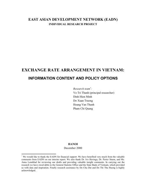 Exchange Rate Arrangement In Vietnam Information Content And