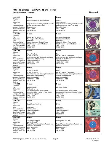 Hmv label X series 45 singles diskografi - danpop.dk