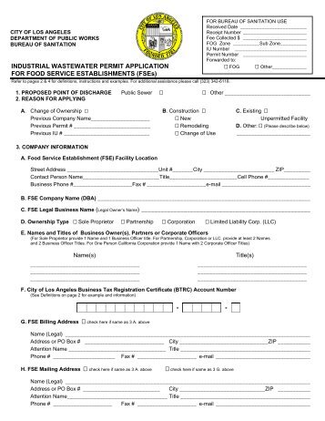 industrial wastewater permit application for food service - Bureau of ...