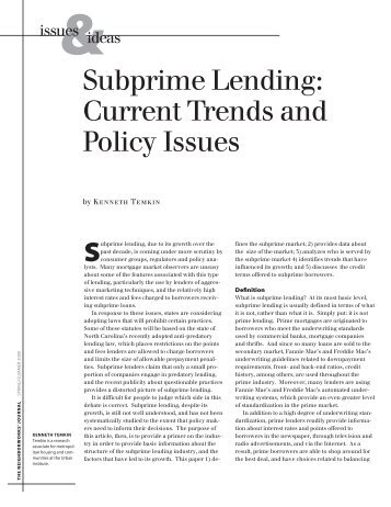 Subprime Lending: Current Trends and Policy Issues - KnowledgePlex