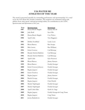Athletes of the Year History - USA Water Ski