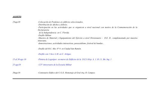 calendario tentativo de actividades previstas - EjÃ©rcito Nacional