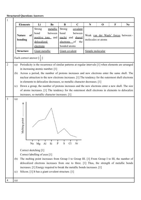 Structured Questions Answers 1 Elements Li Be B C N O F Ne ...