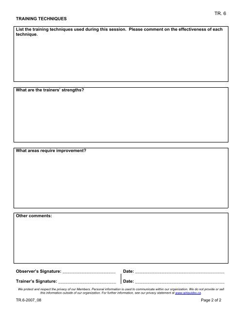 Trainer Observer Form Trainer Observation Form - Forms - Girl Guides of Canada.