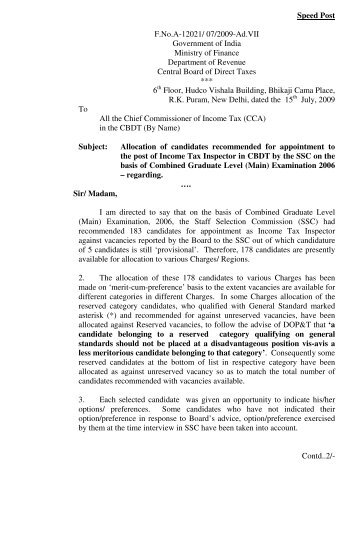 Speed Post F.No.A-12021/ 07/2009-Ad.VII Government of India ...