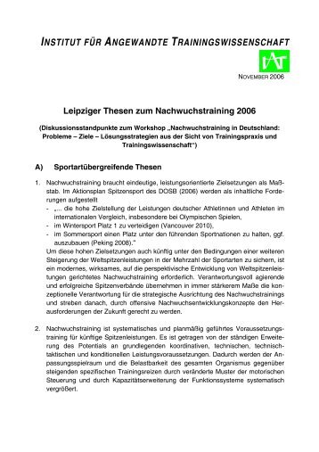 Leipziger Thesen zum Nachwuchstraining 2006 - Institut für ...