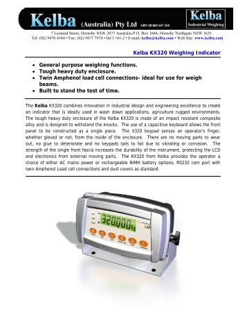 Kelba KX320 Weighing Indicator â¢ General purpose weighing ...