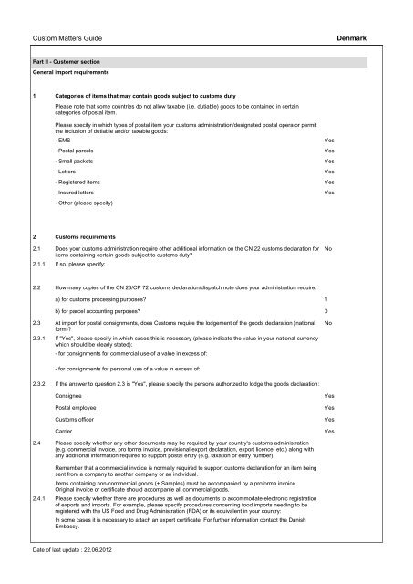 Custom Matters Guide Denmark - Postal Export Guide