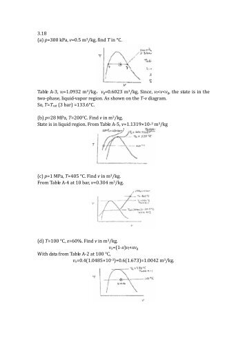 (a) p=300 kPa, v=0.5 m3/kg, find T in Â°C. Table A-3, vf=1.0932 ... - CC