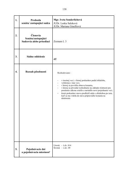 Rozvrh práce - Ministerstvo spravodlivosti SR