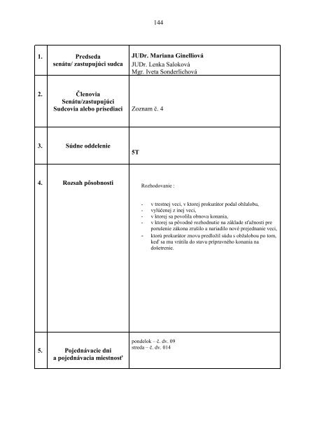 Rozvrh práce - Ministerstvo spravodlivosti SR